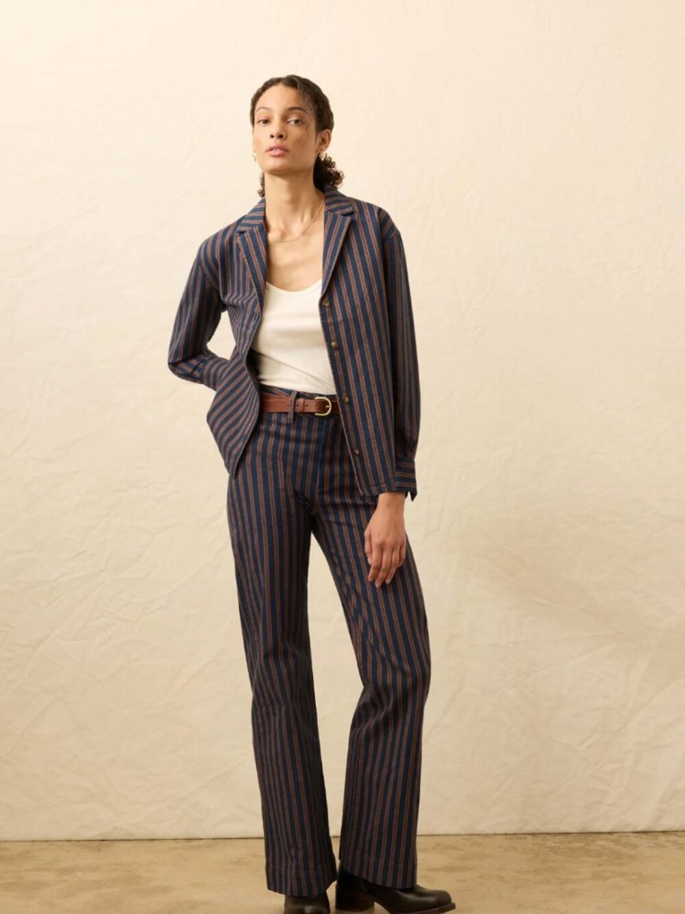 Faherty Twill Tide Slim Straight Pant & Camp Shirt - Midnight Shore Stripe